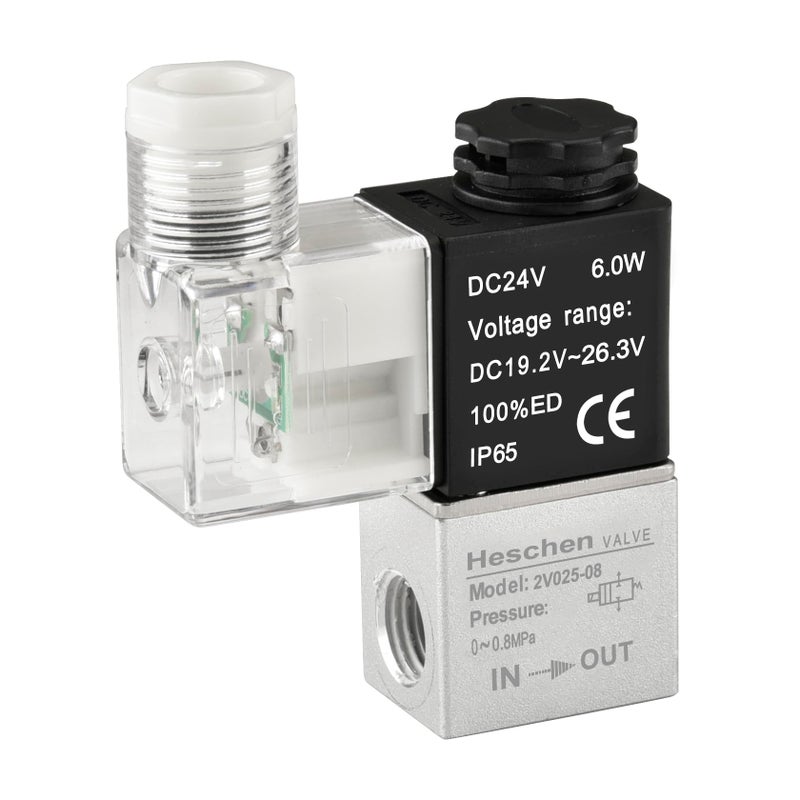 Heschen Electrical Pneumatic Solenoid Valve 2V025-08 24VDC PT1/4 2/2 Way Normally Closed - Image 1